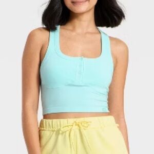 JoyLab seamless henley support tank top teal nwt x